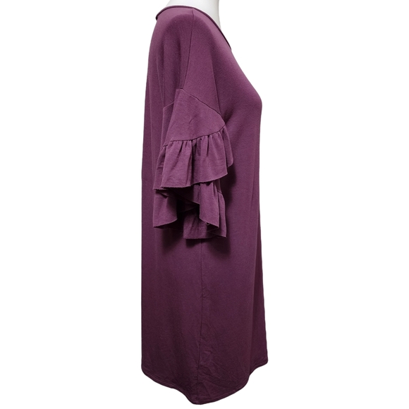 Kayla's Armoire mauve knit ruffle bell sleeve shift dress size small - Picture 2 of 7